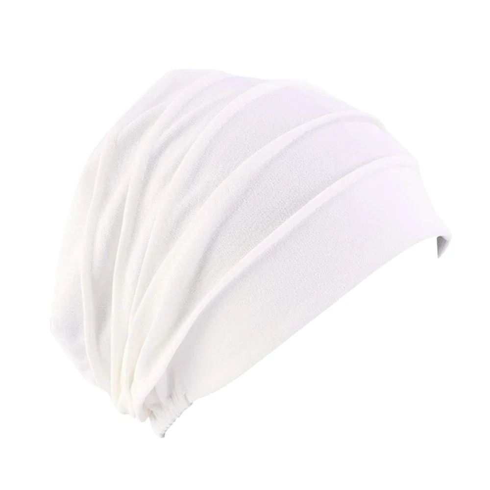 Elastic Cotton Slouch Beanie Turban Hat for Women Muslim Inner Hijab Cap Solid Color Chemo Head Wrap