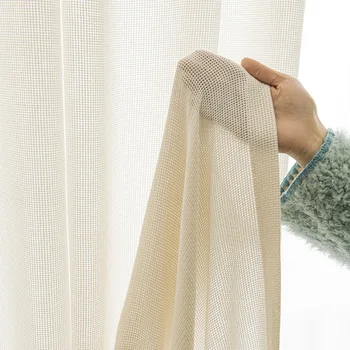 거실 침실 다이닝용 모던 커튼, 럭셔리 퓨어 컬러 크림 얇은 명주 그물, 일본 장식, 보일 쉬어 윈도우 커튼 