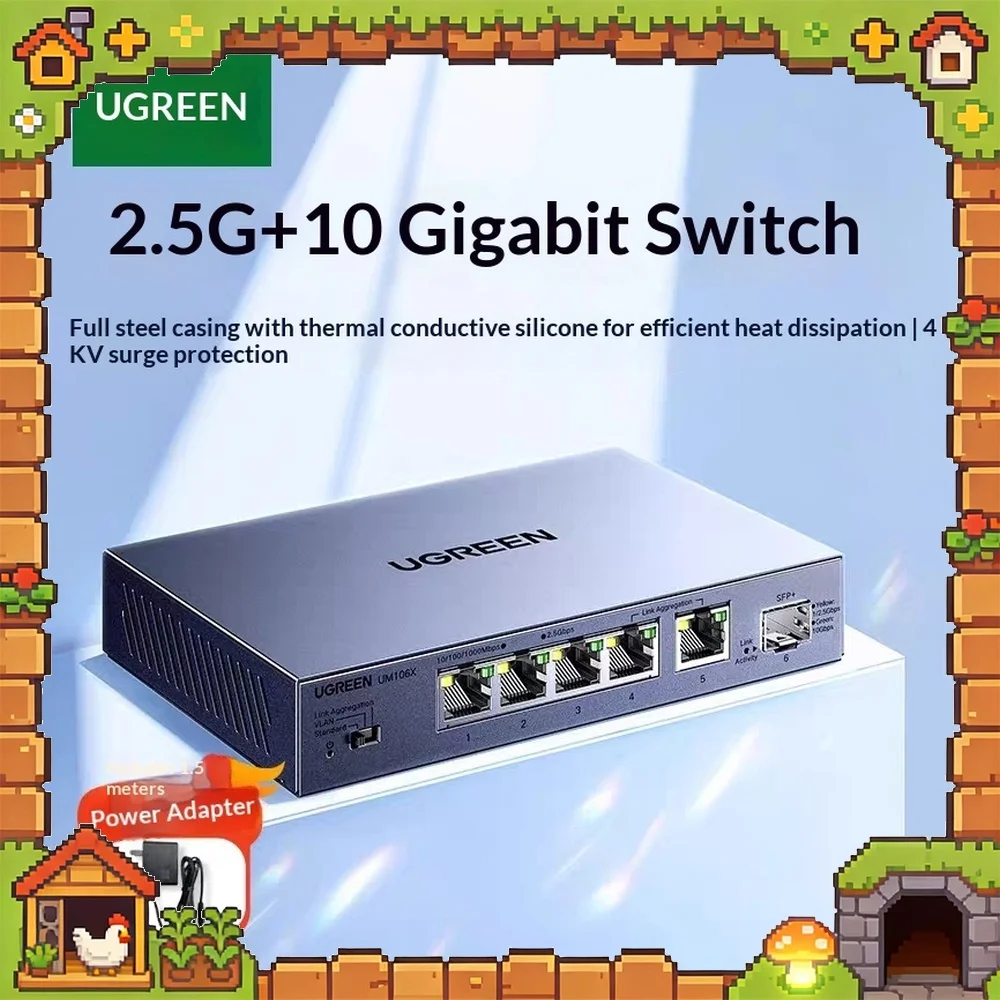 UGREEN CM754-15812 2.5G Ethernet Switch 8 Port 10G Fiber Metal Web Managed for NAS Modem