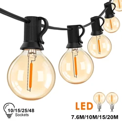 G40 Outdoor String Light Vintage Amber Glass Led Bulb Dimmable IP44 Waterproof Home Patio Decor Connectable Garland Fairy Light