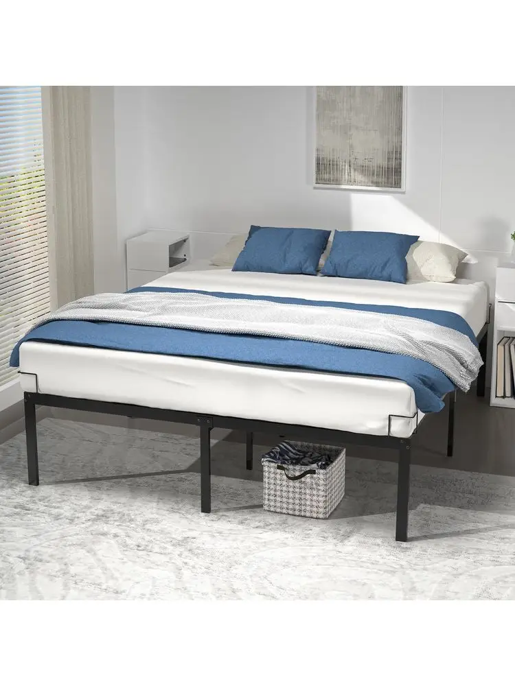 King Frame 180 x 200 cm Sturdy Metal Bed Frame with Steel Slat Support 36cm Height Storage Space Under the Bed Black