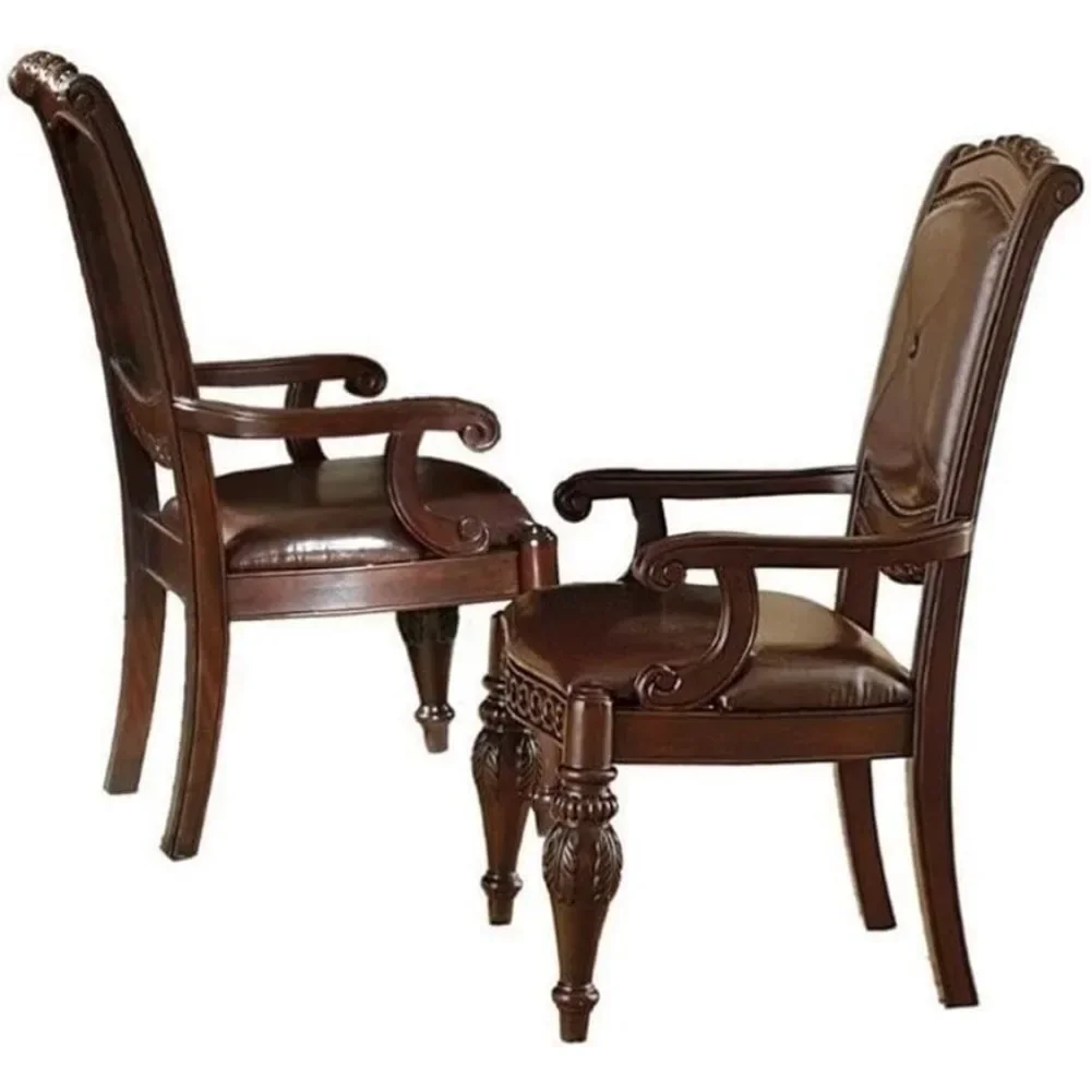 Dining Chair Set of 2 with Wood Frame, Button Tufted Leather Arm Side Chairs, Leather Dining Chair image 4