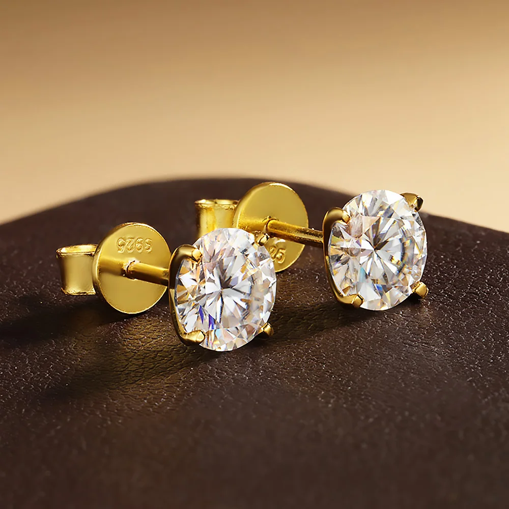 0.2-2ct モアッサナイト スタッド イヤリング レディース メンズ ラウンド D カラー ダイヤモンド 925 スターリングシルバー 18K ゴールドメッキ ジュエリー 証明書付き