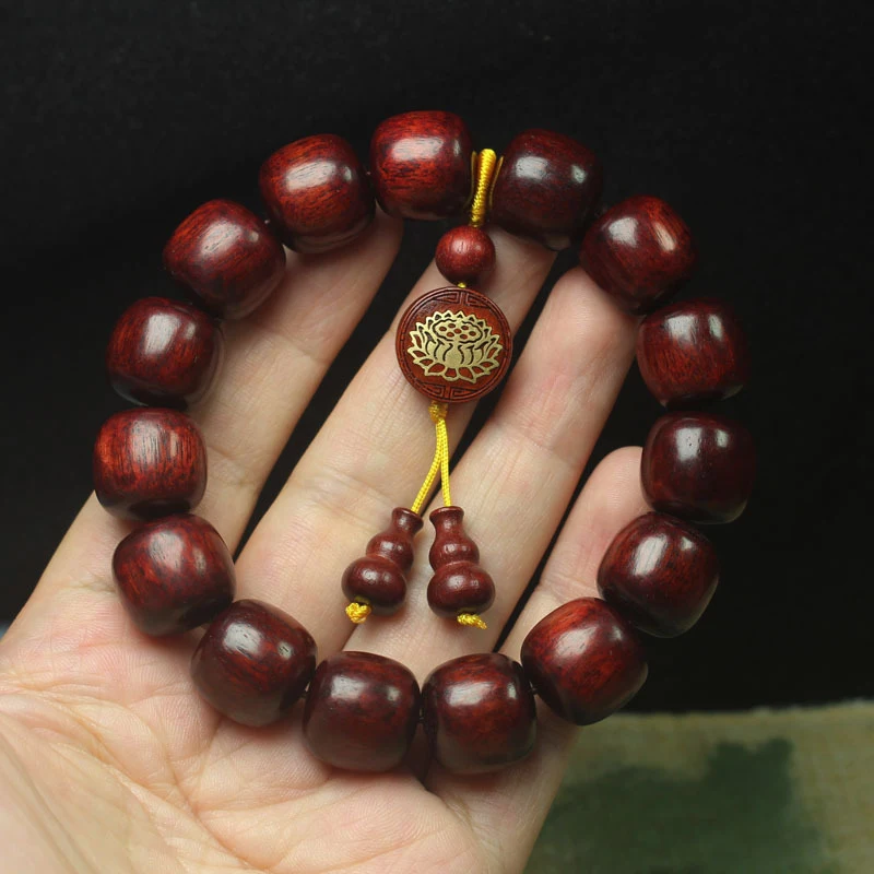 

Буддийский браслет из кровавого сандалового дерева 15 мм с подвеской в виде лотоса, унисекс, в китайском стиле, культурный аксессуар для самостоятельного изготовления