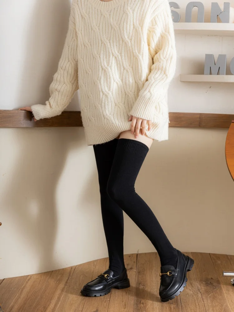 80cm Long Socks Black White Elastic Over Knee Thigh High Leg Warmers Tall Girls Stockings for Woman Plus Size Autumn Winter XXXL
