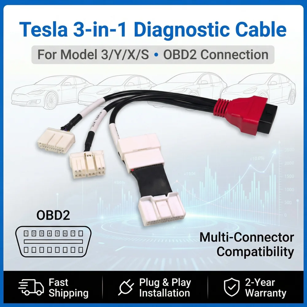 1 To 3 OBD2 Splitter Cable CAN Bus Works with Autel LAUNCH XTool EV Scan Tools OBDIIVCI Adapter for Model 3 Y S X Herramienta