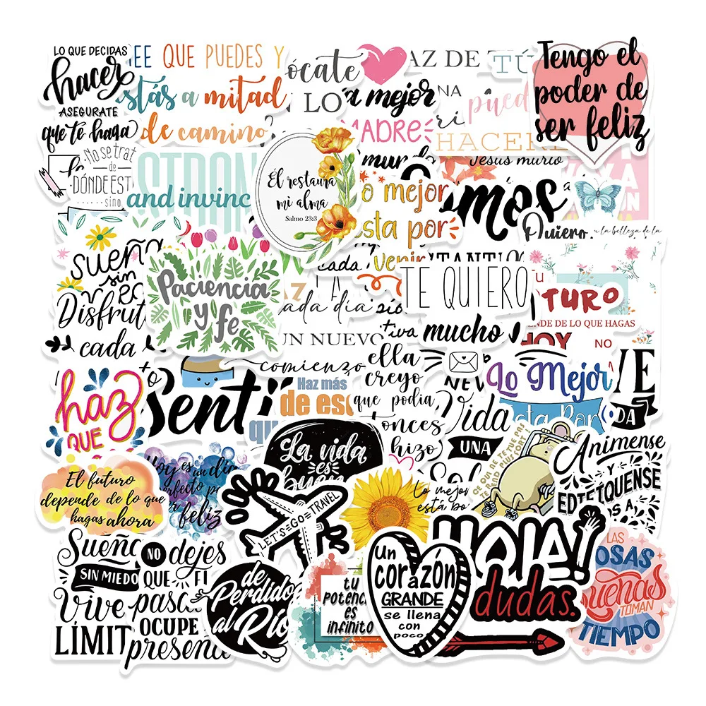 50 Uds. Pegatinas de grafiti de inspiración española, pegatinas impermeables para teléfono, guitarra, portátil, maleta, taza, juguetes para niños