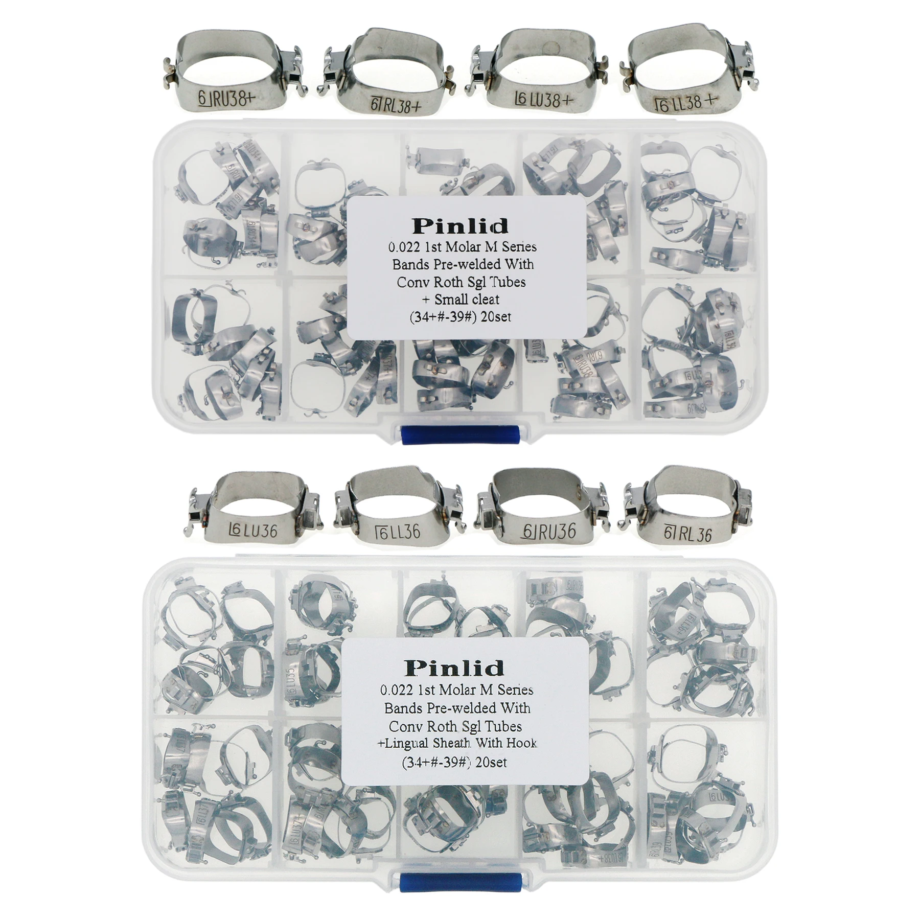 80Pcs Dental Orthodontic M Series Bands Pre-welded Covnterible Roth 022 1st Molar Tubes Conv Small Cleat Lingual Sheath 34#+-39#