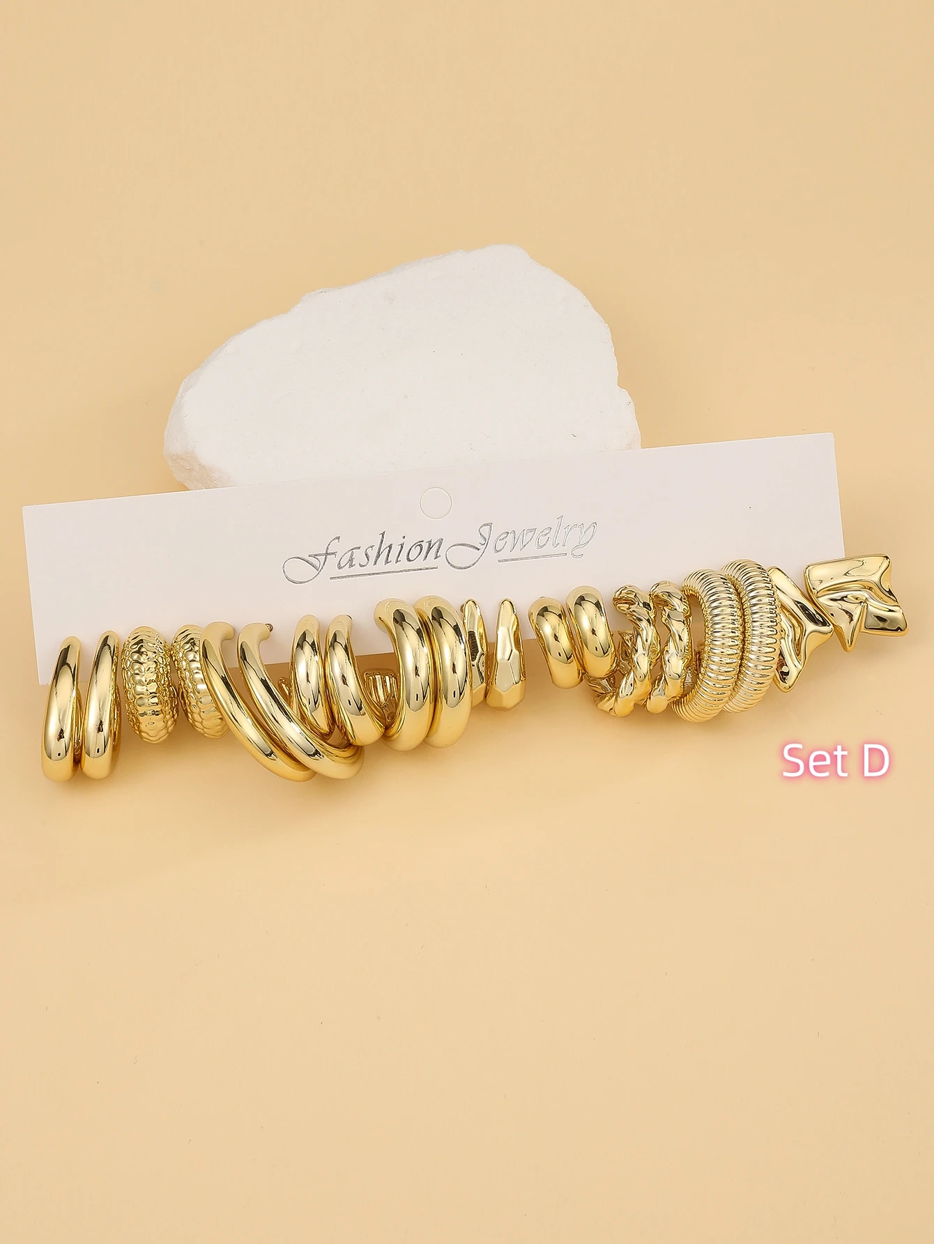 10 أزواج - 40 أزواج كبيرة الحجم بتصميم جديد ذهبي اللون ABS/الراتنج مجموعة أقراط عصرية بسيطة، مناسبة للارتداء اليومي للنساء #5