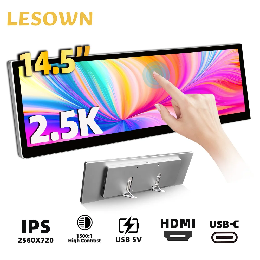 

LESOWN 14.5 Inch 2.5K 2560x720 Stretched Bar Display IPS Ultra-Thin Portable Monitor with HDMI/Type-C for Gaming/Music Editing