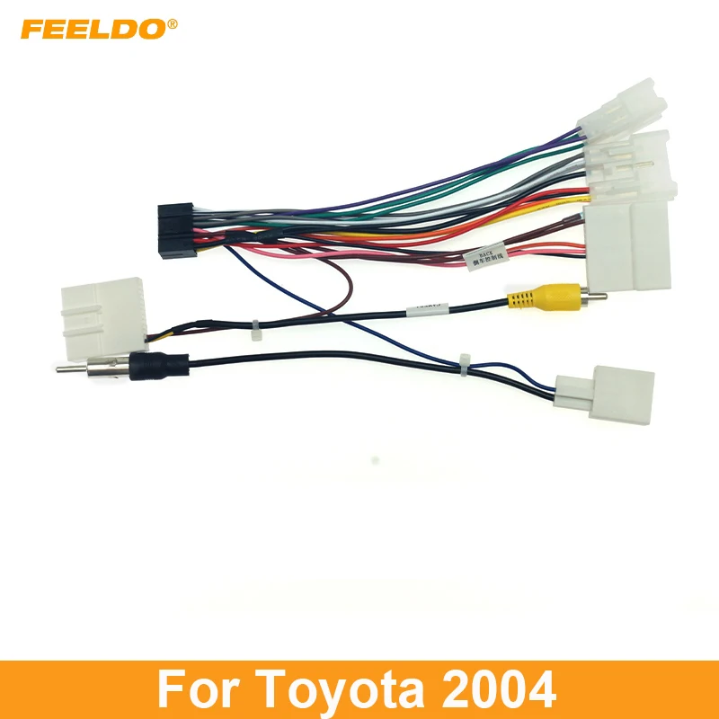 FEELDO Car Radio 16PIN Adaptor Wiring Harness With Back Camera Wire For Toyota Audio Power Cable Head Unit Harness