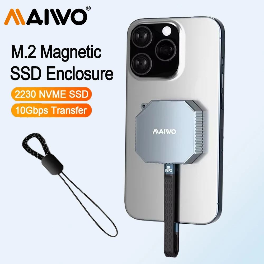 

MAIWO M.2 Магнитный адаптер SSD-накопителя NVMe Алюминиевый внешний адаптер SSD-накопителя USB 3.2 Type-C 10 Гбит/с для M2 2230 NVMe SSD Case