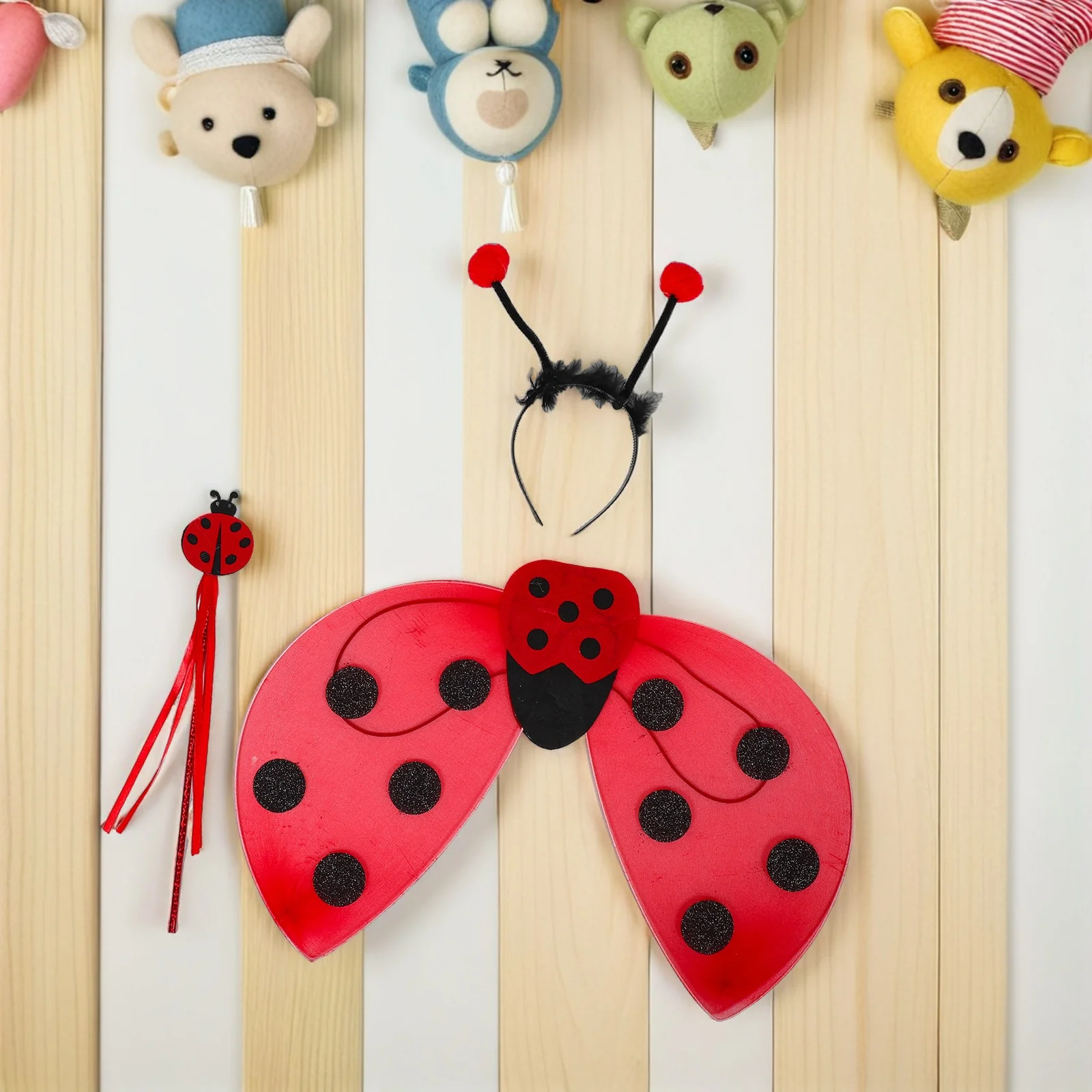 

1Set Ladybug Wings Costume Red Insect Wings Fairy Wand Antenna Headband for Dress Up Halloween Cosplay Performance Props