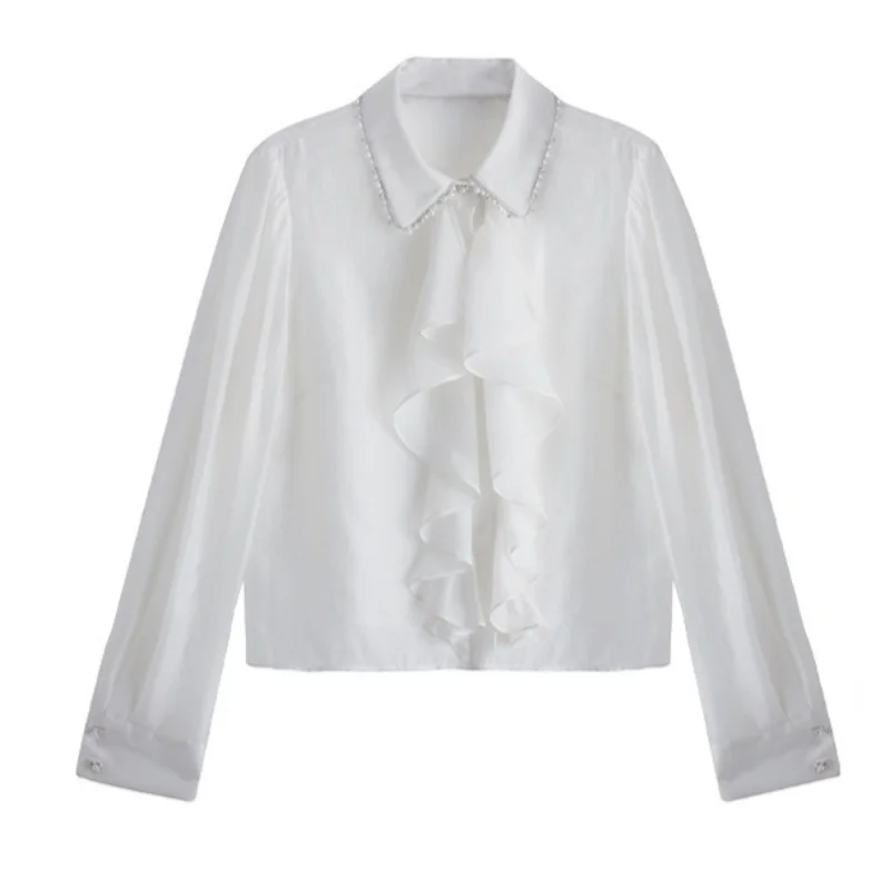 

Высококачественная модная женская блузка с длинным рукавом, винтажная, с воротником «лотос», во французском стиле, для офиса, нежная, весенне-осенняя