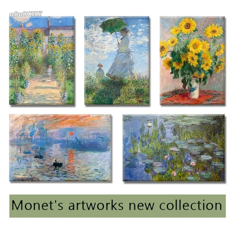 Artist Monet Famous Paintings Impression Sunrise,Woman with Parasol Canvas Prints Poster Abstract Landscape Wall Art Home Decor