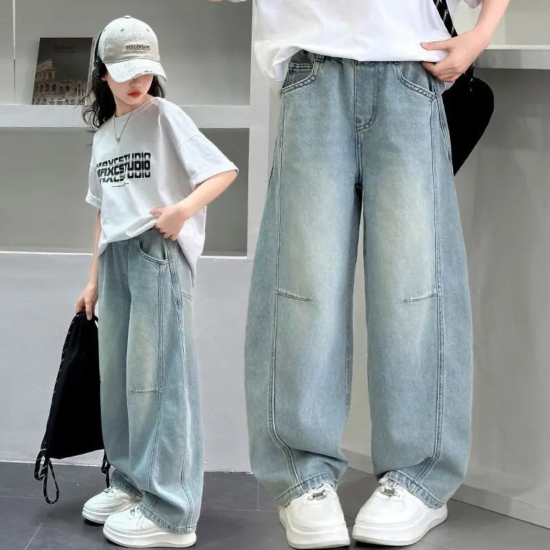 Mädchen Frühling Sommer Slim Jeans Weite Hosen Große Kinder Mode Kinderkleidung Koreanischer Stil Lange Hosen Outdoor Casual