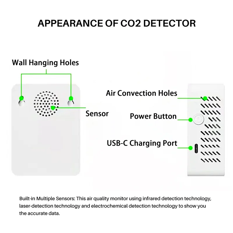 

T82C Лидер продаж-6 в 1 PM2.5 PM10 HCHO TVOC CO CO2 Детектор качества воздуха CO2 Монитор формальдегида Домашний офис Тестер качества воздуха