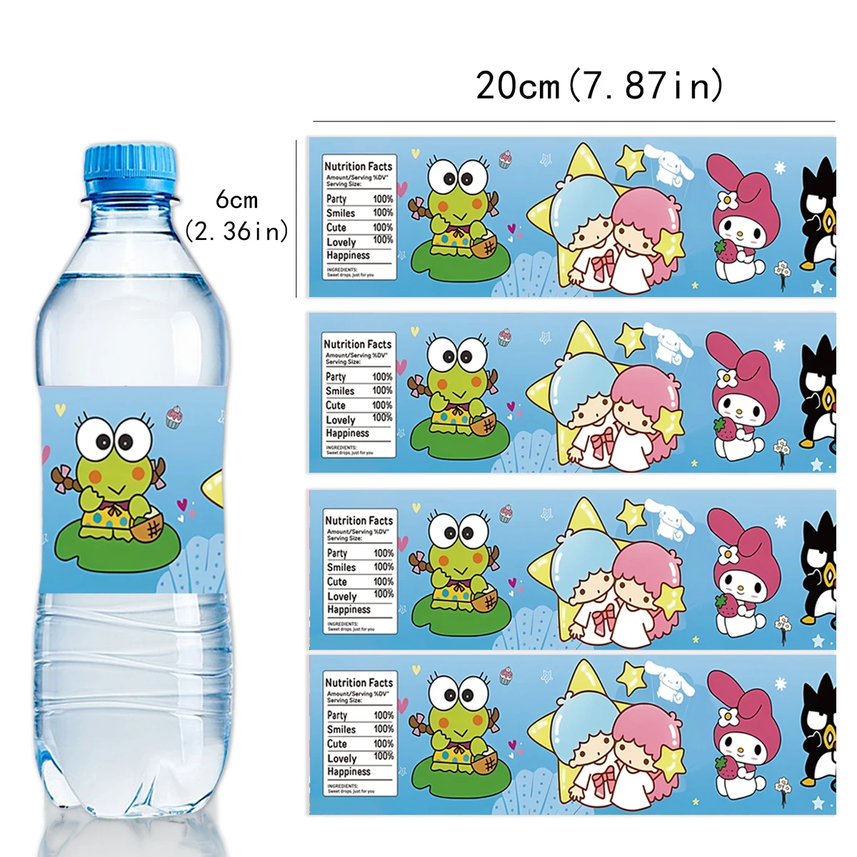 10/20PCS Hello Kitty Water Bottle Sticker Label Birthday Decor Kuromii Hello Kitty Sticker Waterproof  Girls DIY Party Supplies