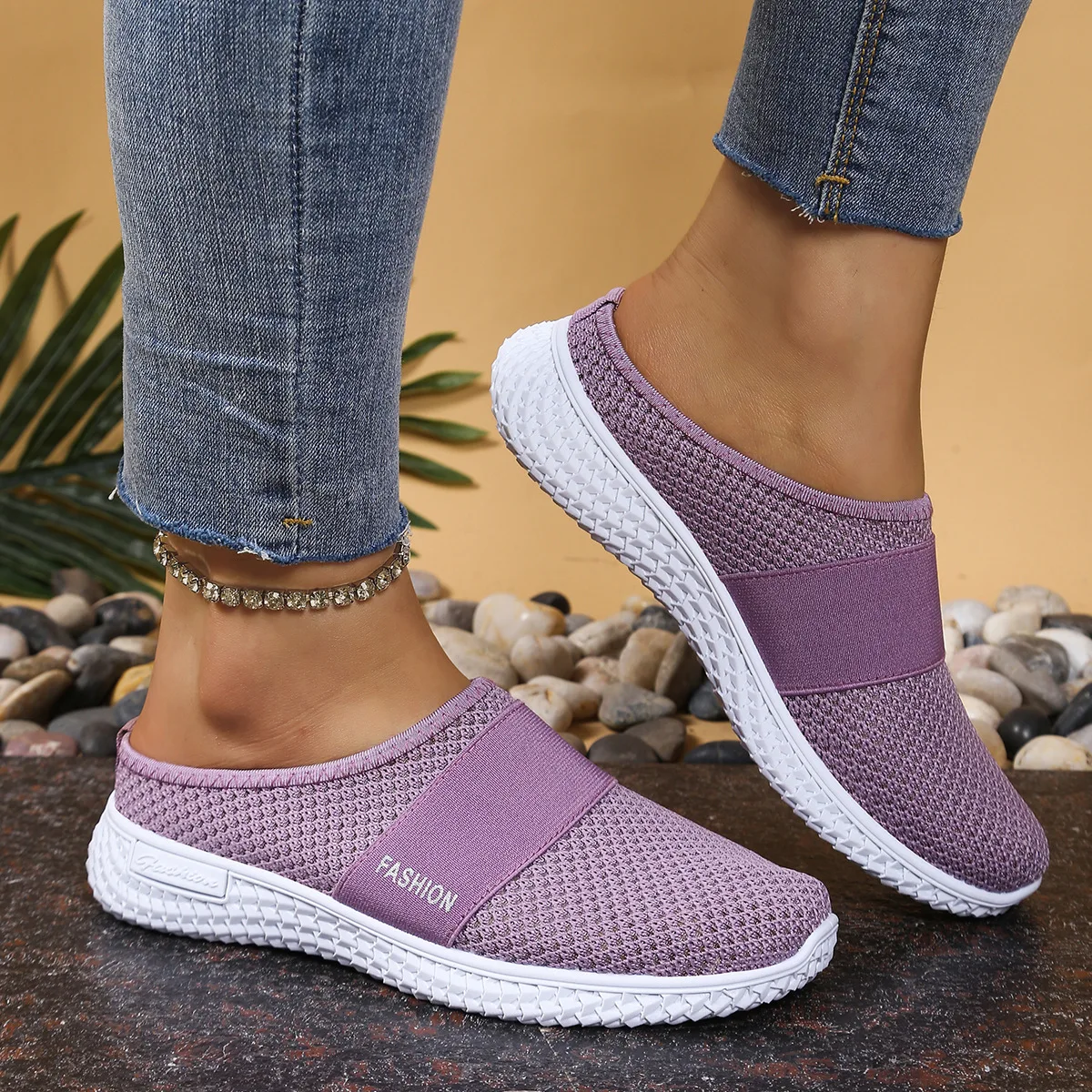 

Women's Breathable Thick Sole Slippers Casual Half Slip-On Casual Shoes Comfortable Single Drag Shoe
