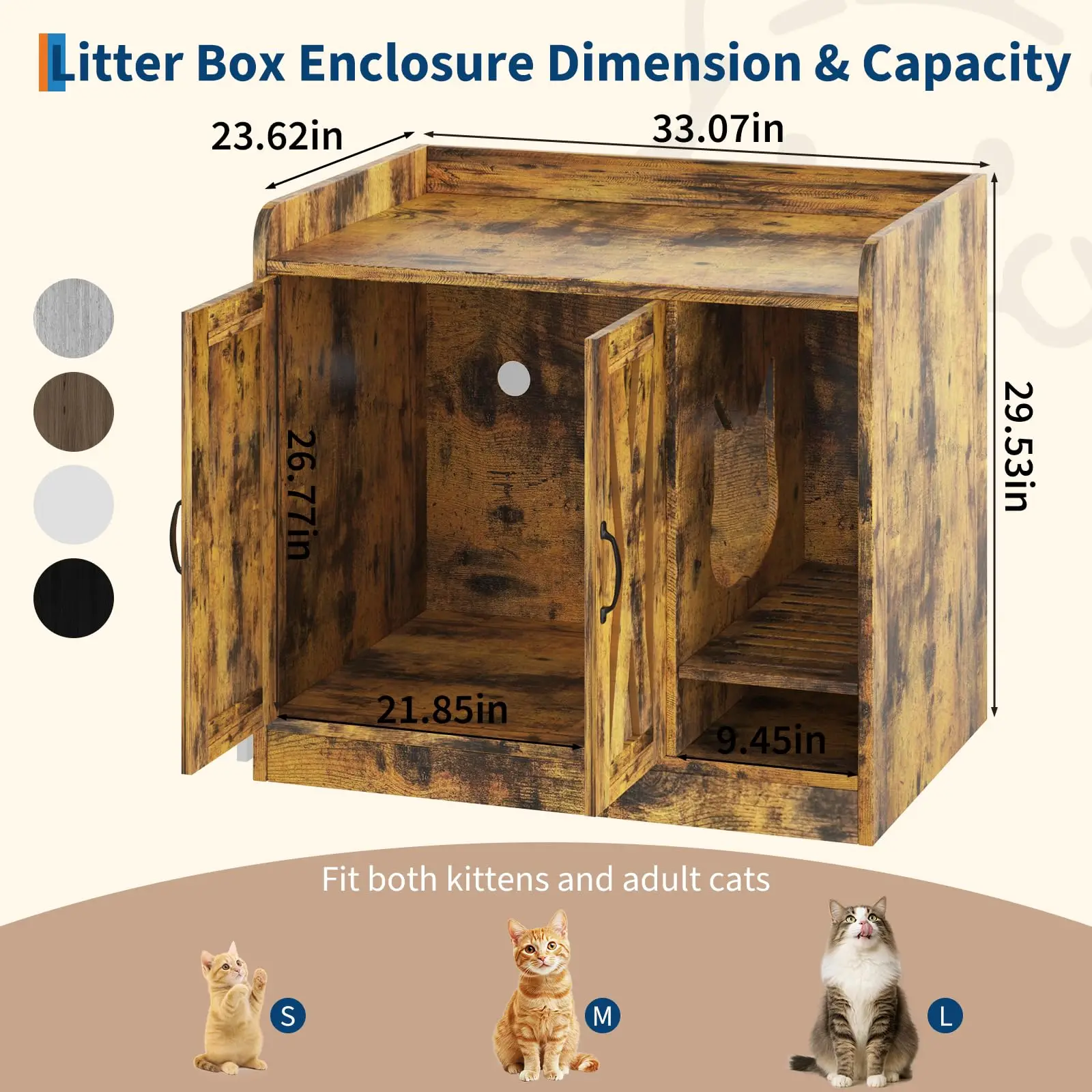 Double Cat Litter Box Enclosure Furniture - Modern Wooden Hidden Cat Washroom Cabinet with Divider, Mark Mat, Indoor Storage Bench & Side End Table, 33.07'L X 23.62'W X 23.92'H
