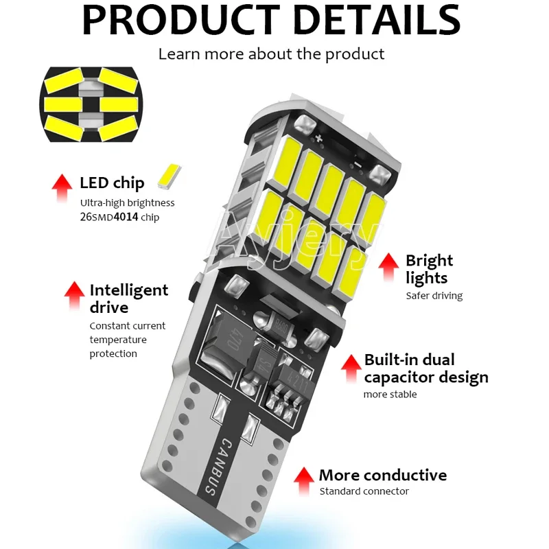 AYJERY-Éclairage intérieur de voiture, T10 Led Canbus, 26smd, W5w, 200, 194, 501, No Brave, T10, 26 Smd TingLights, Ampoule, Lampe, 4014 pièces