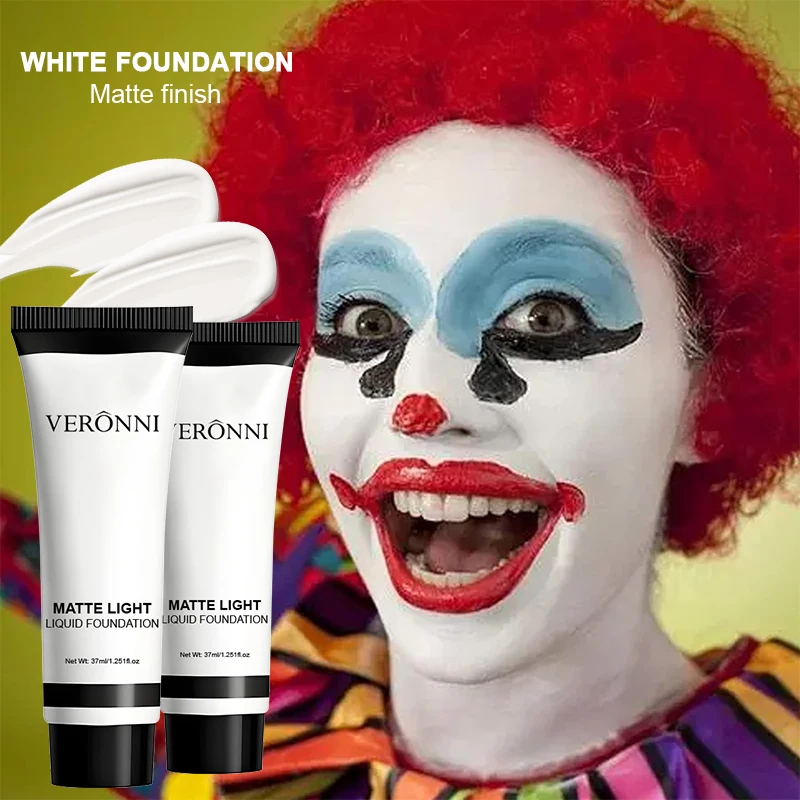 White Toning Liquid Foundation Water-Resistant, Matte Natural Finish, Lightweight Non-Sticky Foundation Concealer, Halloween Mak