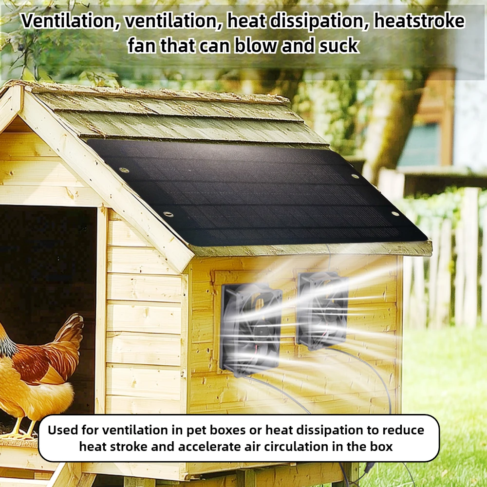 10W Outdoor Solar Dual Fan Kit Solar Panel Powered Ventilation Exhaust Fan for Chicken Coop Greenhouse Pet House Shed Cooling