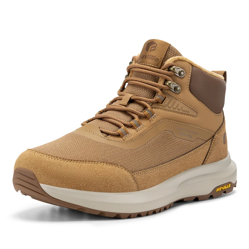 FitVille Men's Wide Winter Snow Boots Autumn‑Winter Fur‑Lined Cold‑Resistant Warm Non‑Slip Footwear for Swollen Feet