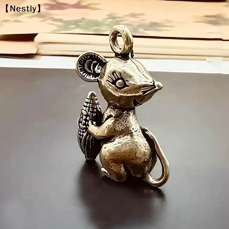 Vintage Brass Rat Pendant Zodiac Key Chain Pendant Animal Backpack Pendant〔Nest〕