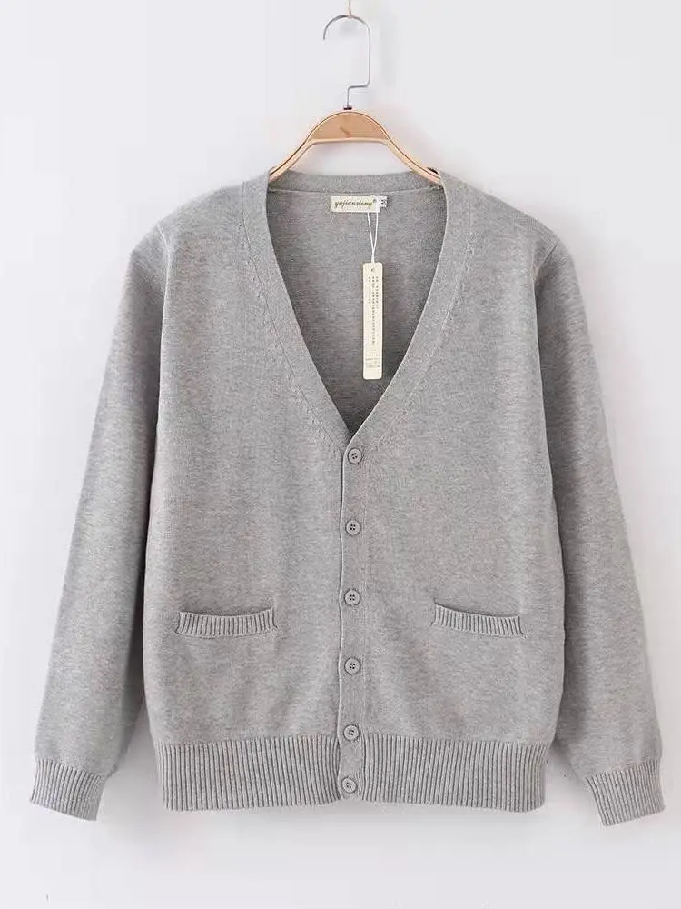 

Versatile Autumn Winter Loose Basic Color V-Ne Knitted Open Cardigan Outerwear College Sle Long Sve Button up Top