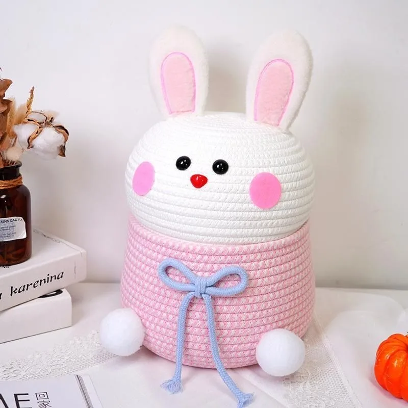 

Cute Cartoon Money Box with Woven Storage Basket for Kids' Bedroom