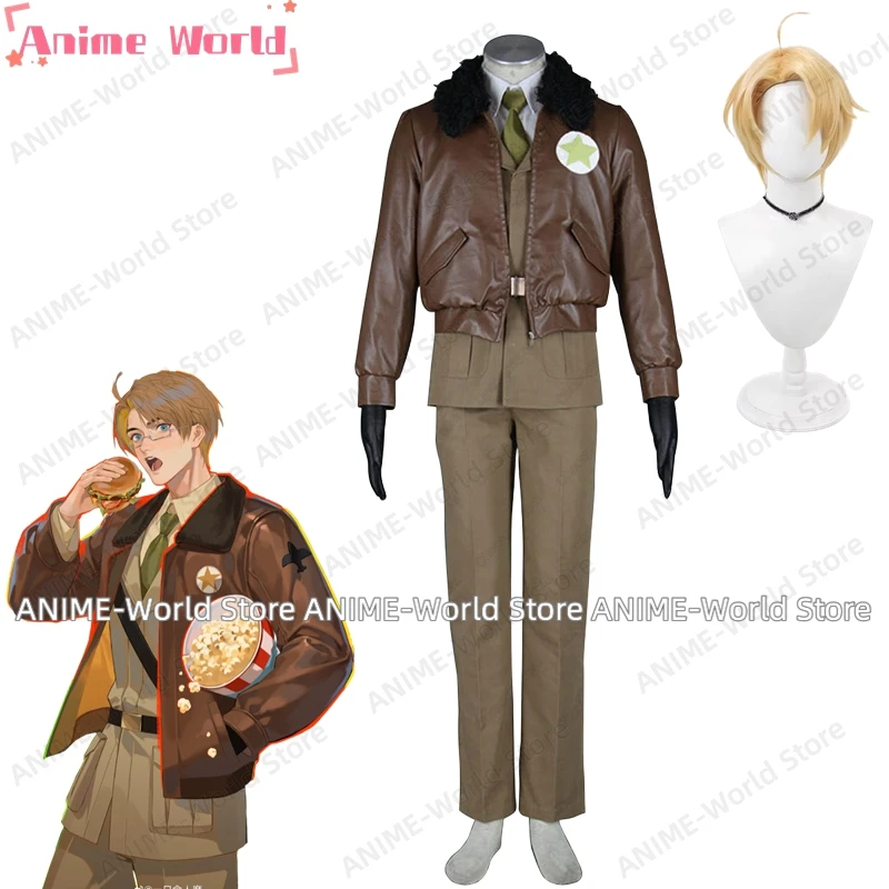 《Tamaño personalizado》Juego Anime Axis Powers Hetalia Alfred F. Jones América Disfraz de cosplay militar Uniforme Peluca de Ognissamiento