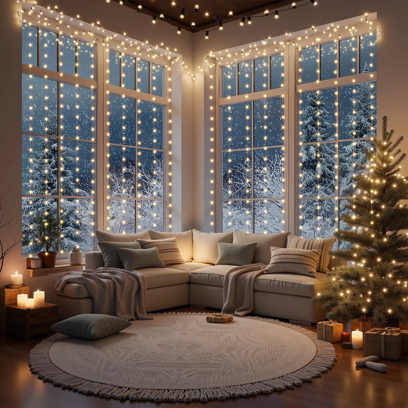 19.7FT 600 LED Curtain String Lights with Remote, Fairy Lights for Halloween Christmas Decor, Timing & Memory, IP54 Waterproof Snowproof, DIY Warm White Multicolor for Home Garden Wedding Party
