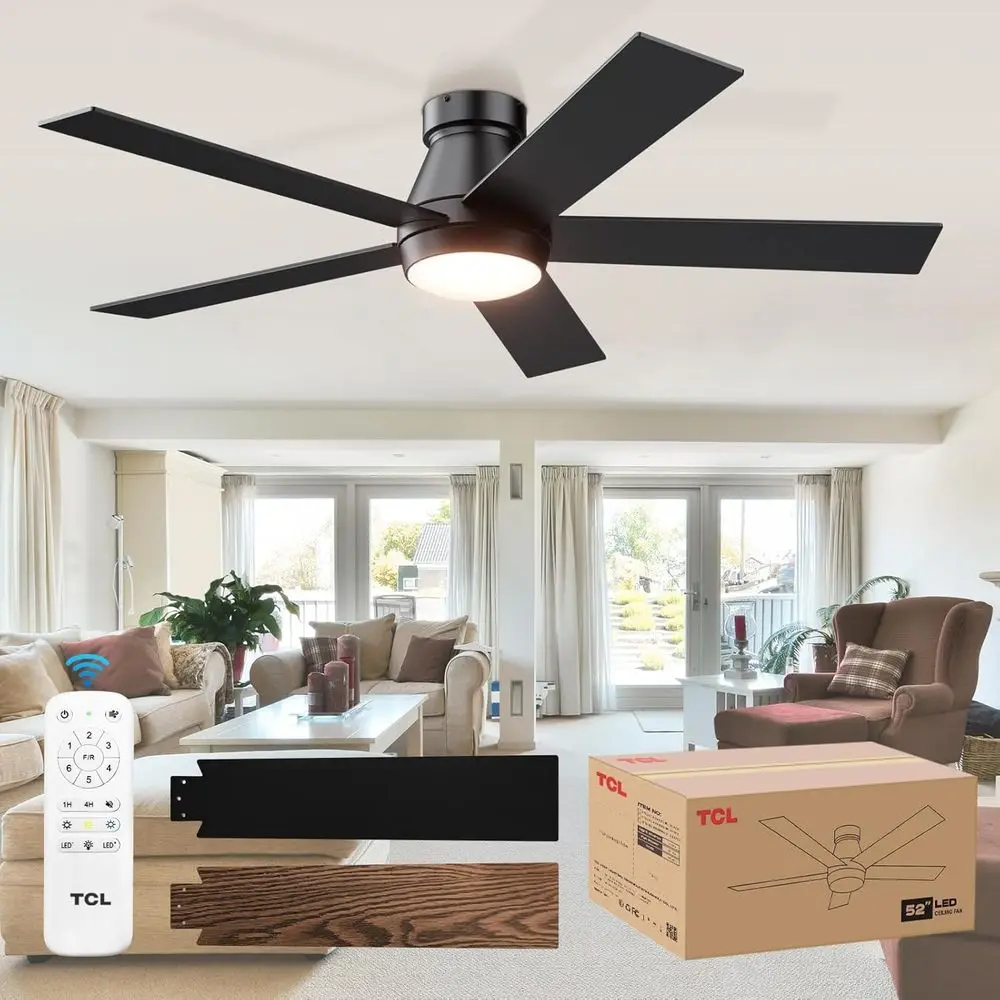 

Ceiling Fan with Lights, Black Flush Mount Ceiling Fans with Remote Control, 6 Speeds DC Reversible, Dimmable, Noiseless, Low Pr