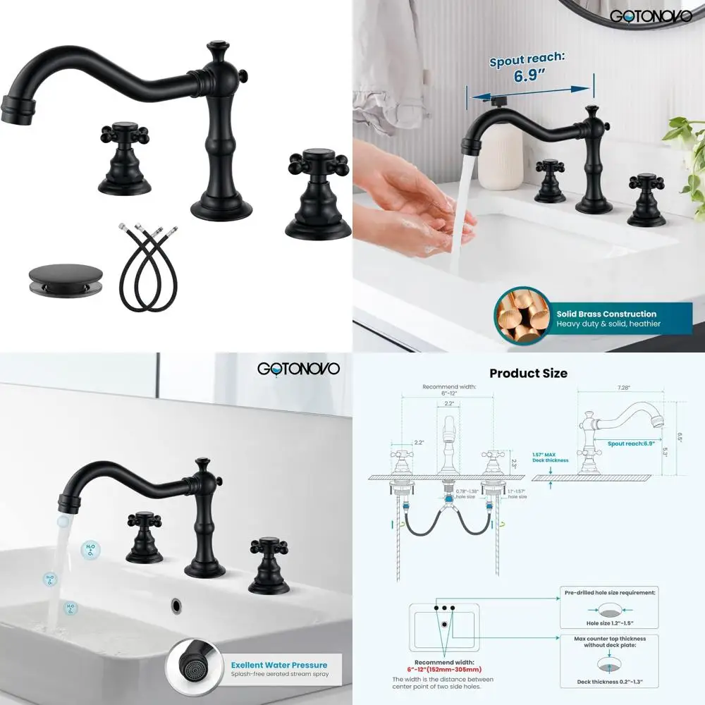 

Deck Mount Double Handle Widespread Bathroom Sink Faucet with Cross Handles, Vanity Mixer Tap for Modern Bathroom Sinks