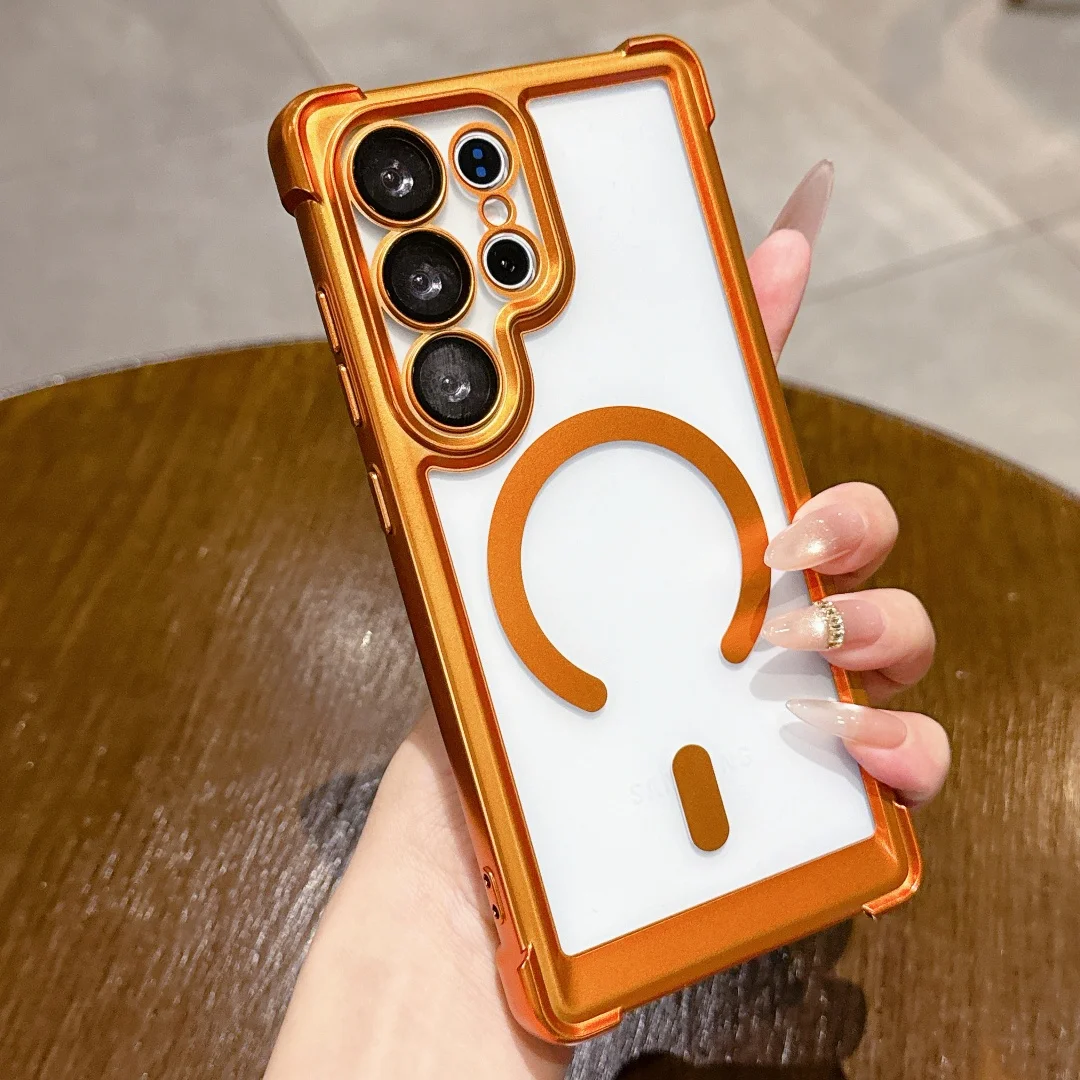 For Magsafe Magnetic Charging Matte Clear Phone Case For Samsung Galaxy S24 S23 S25 FE S26 Ultra Plus Lens Film Shockproof Cover