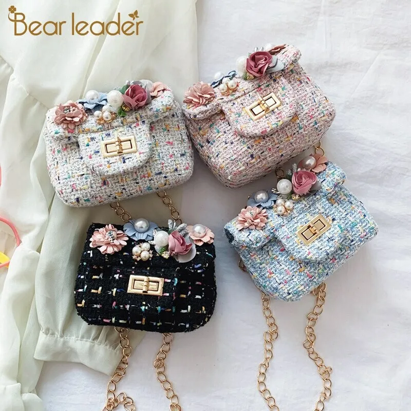 

Bear Leader Fashion Casual Children's Bag Cute Baby Girls 3D Flowers Handbag Waist Bags Small Square Hasp Chain Bag