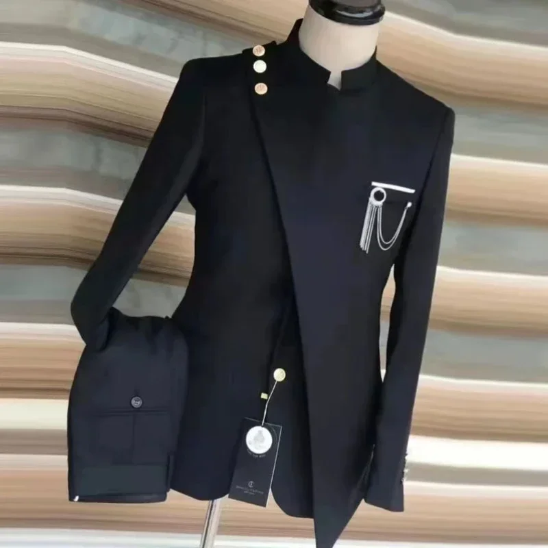 

Italian Style Suits For Men With Stand Collar Custom Made Wedding Groom Tuxedo 2 Piece Business Jacket Pants Male Fashion 2025