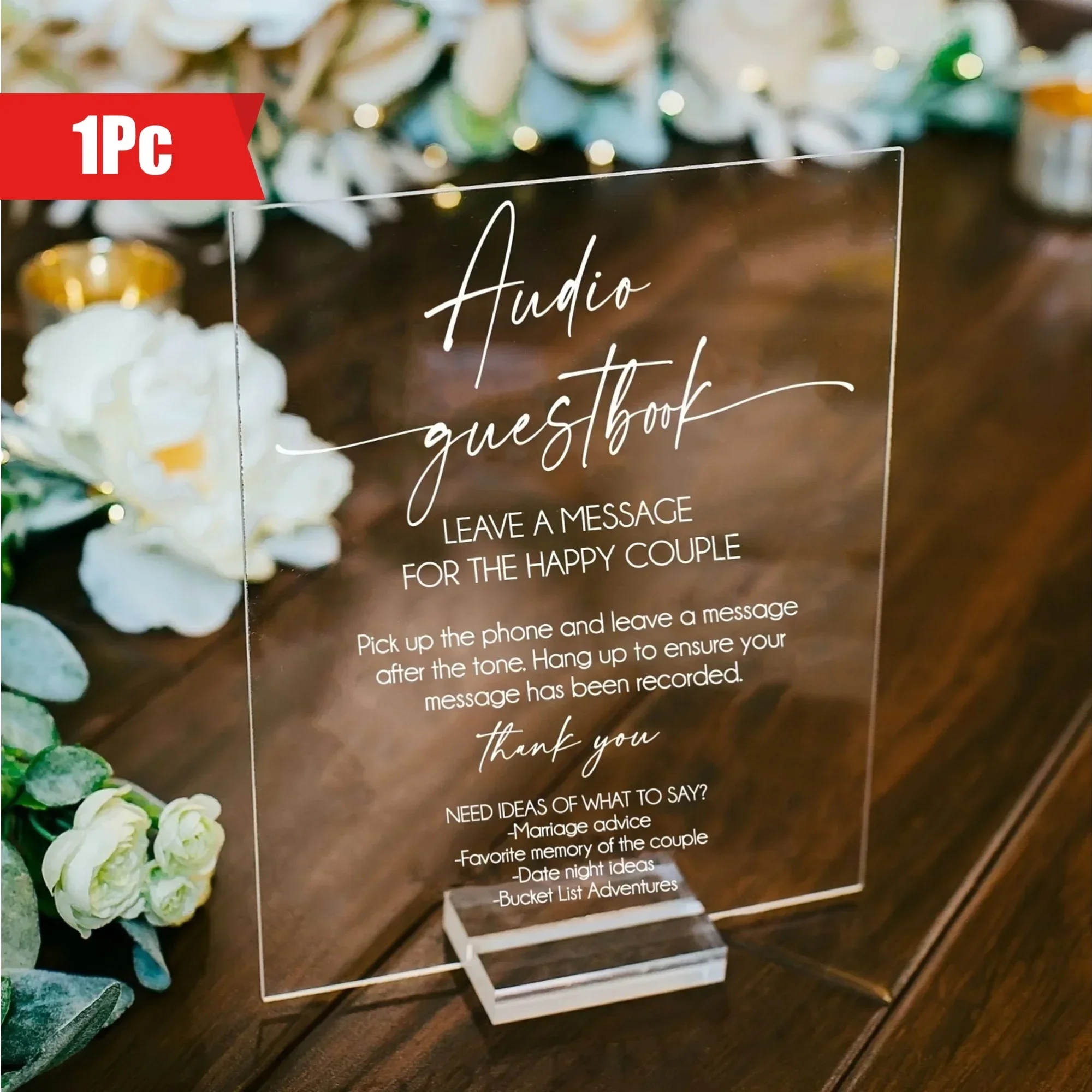 Acrylic Audio Guestbook Sign for Weddings, Romance Themed Tabletop Decorative Plaque Glam Style Entryway Signage