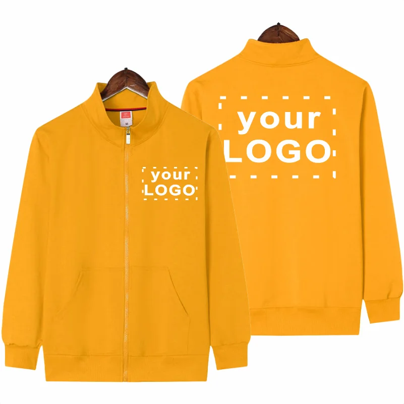 Men\'s Stand Collar Casual Zipper Jacket Custom Print Embroidery Company Logo Outdoor Sports Jacket Custom Work Clothes 4xl