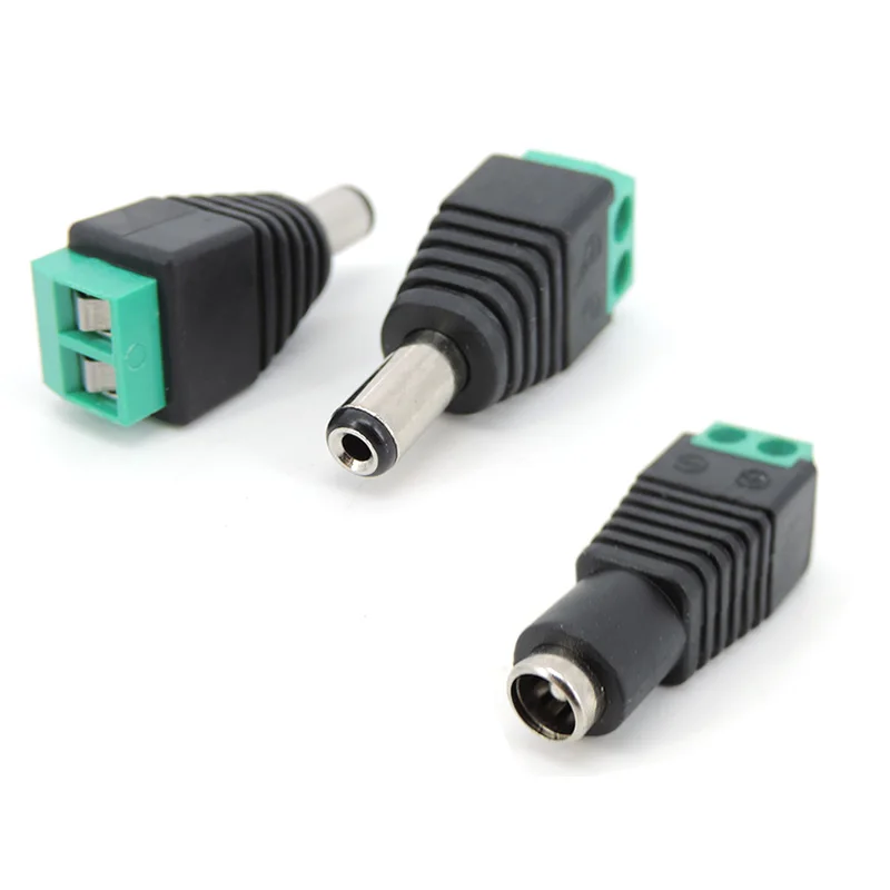 Adaptador de enchufe DC macho y hembra de 5,5x2,1mm, terminal de enchufe de 5,5mm y 2,1mm, conector macho para tira led de cámaras CCTV, 1/3 piezas