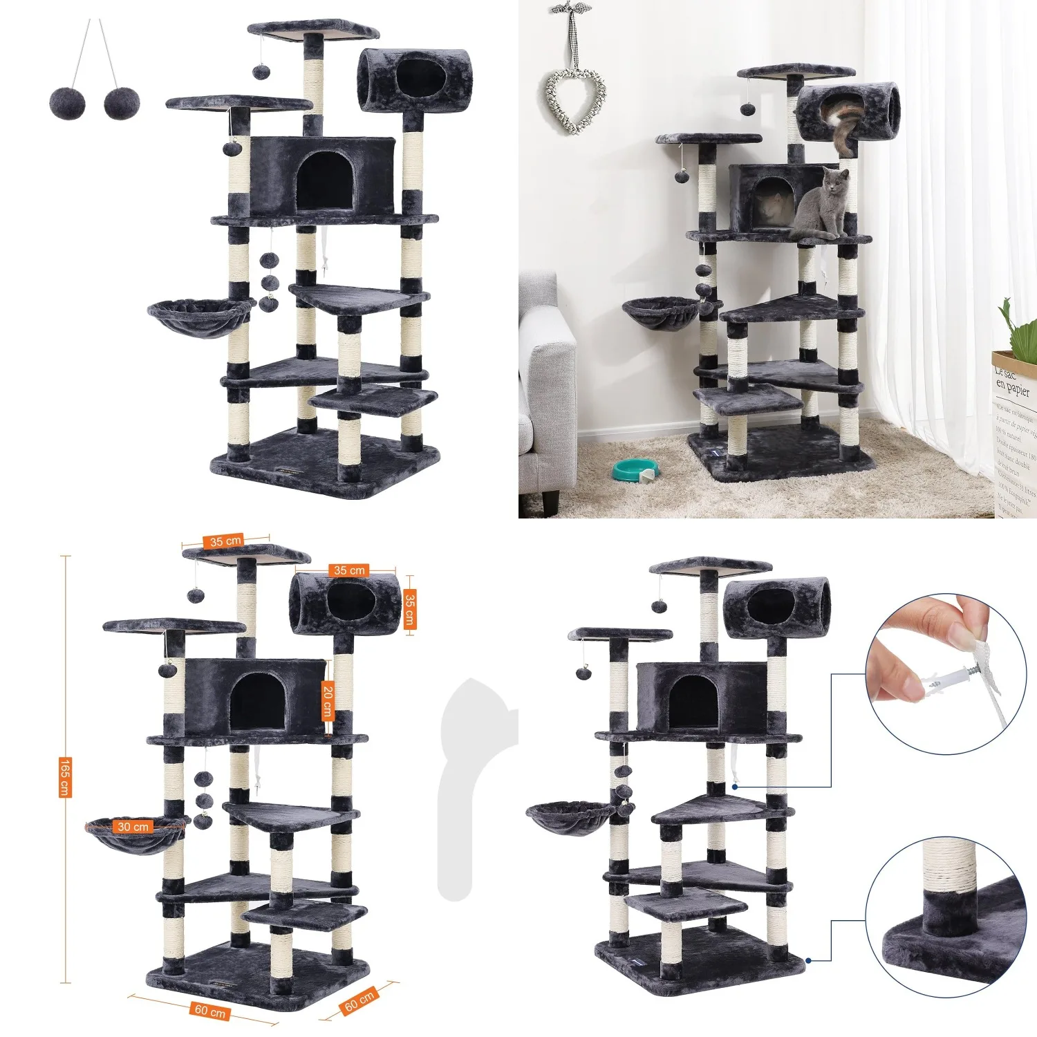 

Многоуровневый большой игровой комплекс для кошек, мебель для кошек, домик для кошек, дымчато-серый PCT17G, на заказ