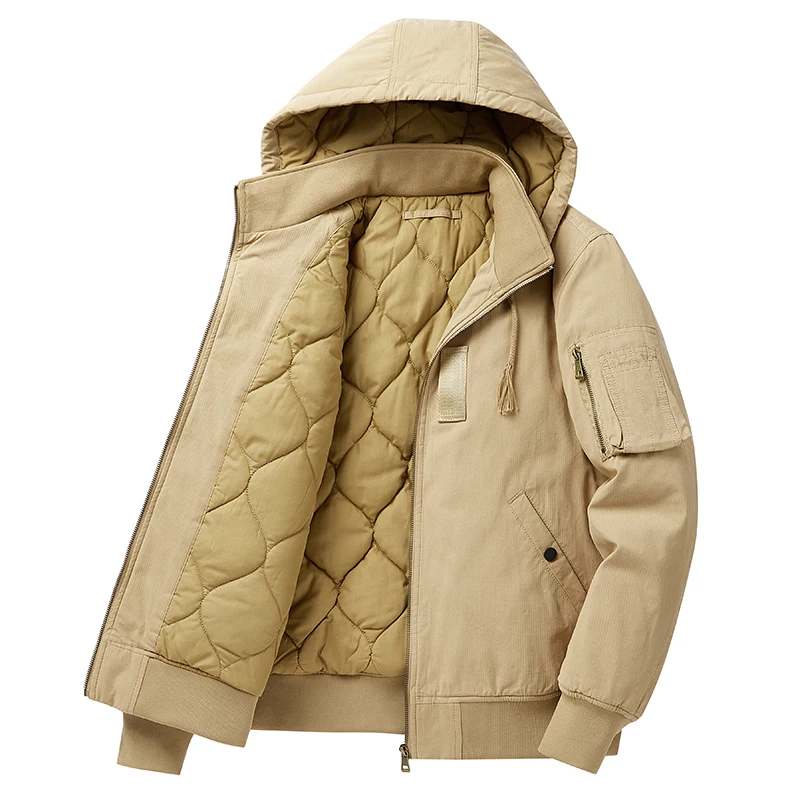 Men Cotton Coat Winter Casual Thick Hooded Outdoor Windproof Male Bomber Jackets Workwear