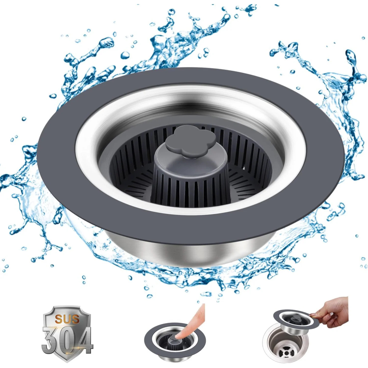 Upgraded  in 1 Kitchen Sink Drain Strainer | 2024 New Upgraded Sink Bounce Core Drain Strainer with Strainer Basket | Anti-Clogg