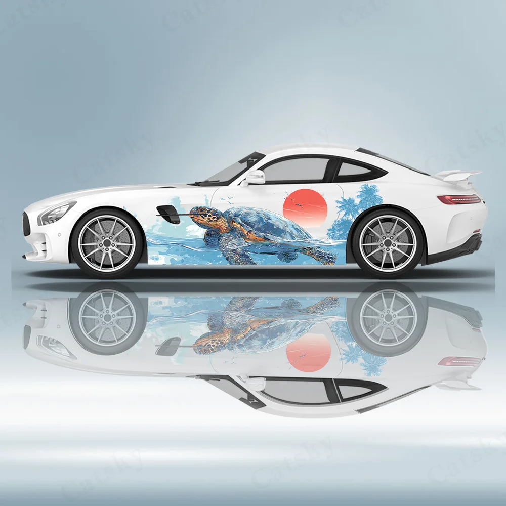 Turtle Swimming in The Ocean Car Vinyl Wraps Decal Self-adhesive PVC Sticker Suitable for Trucks SUV Decoration Auto Accessories