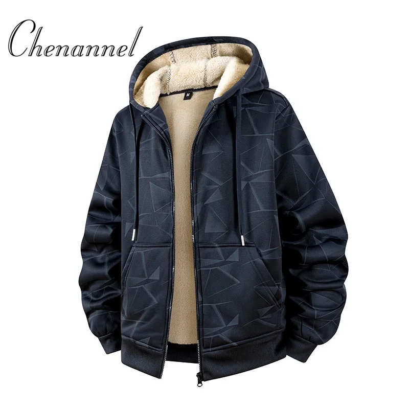 

2025 New Autumn and Winter New Lamb Fleece Coat Men's Trendy Print with Thick Fleece Hoodie Jacket Hoodie