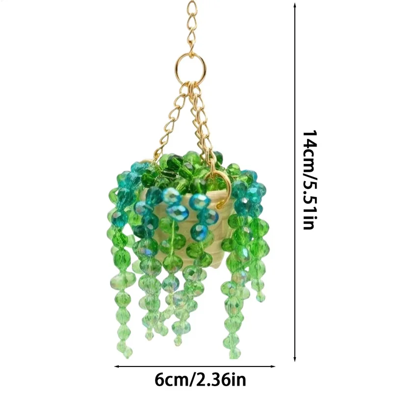 Car Rearview Mirror Decorative Pendant, Trendy Interior Gift, Preserved Succulents Plant Beaded Plant Sun Catcher, Crystal Plant
