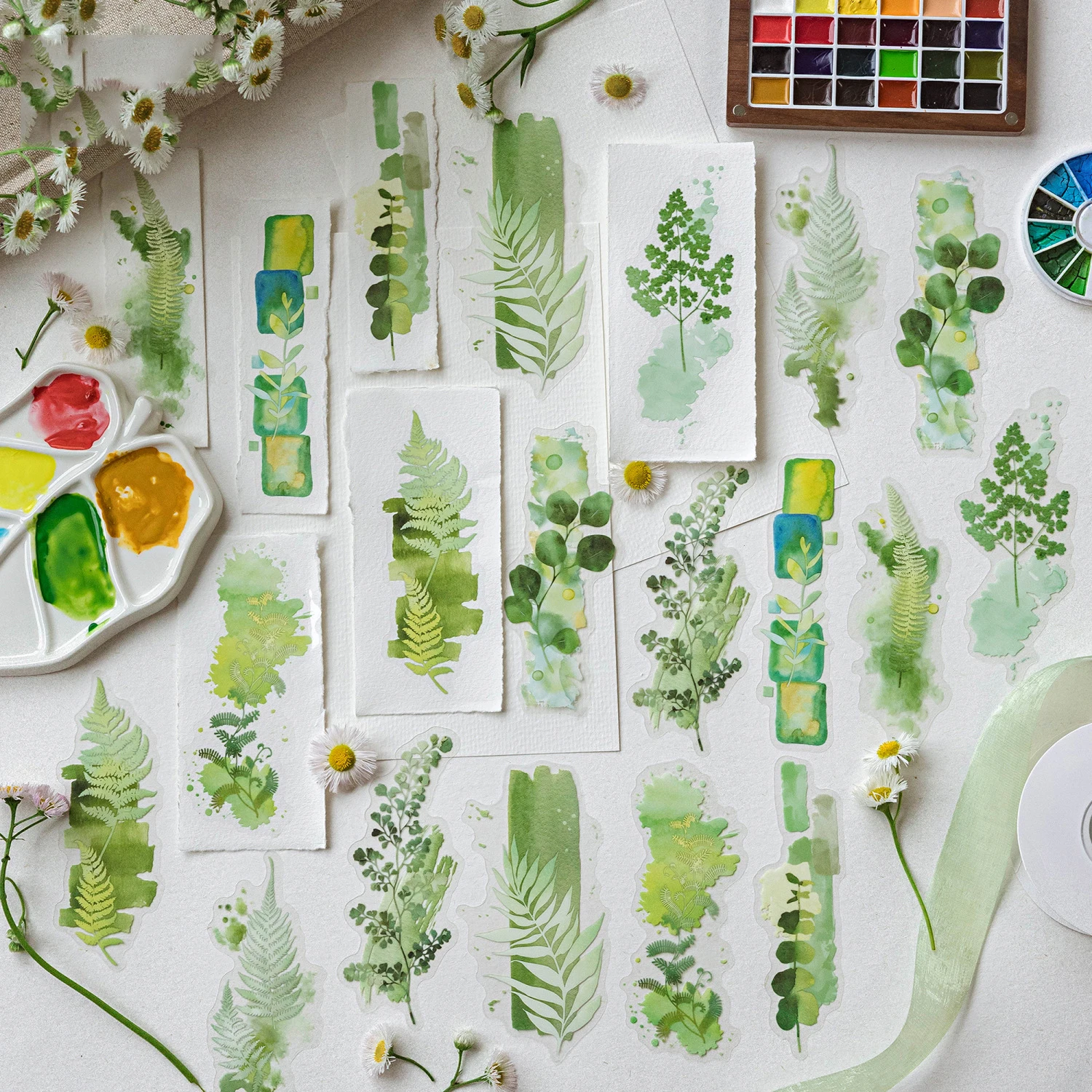 Watercolor Flowing Light Series Vintage Plant Flower Landscape PET Sticker Creative DIY Journal Material Collage Stationery