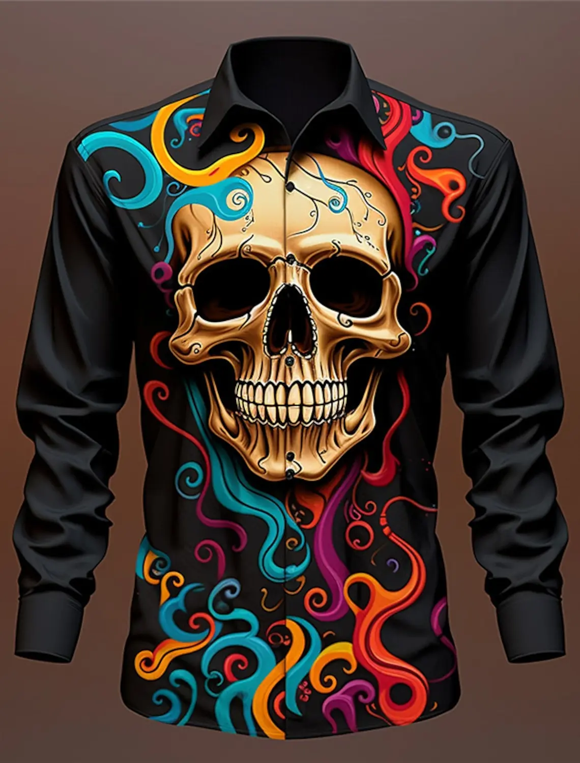 Skull Vintage Gothic Men\'s Shirt Outdoor Halloween Street Fall & Winter Turndown Long Sleeve Shirt Fashion 4-Way Stretch Fabric