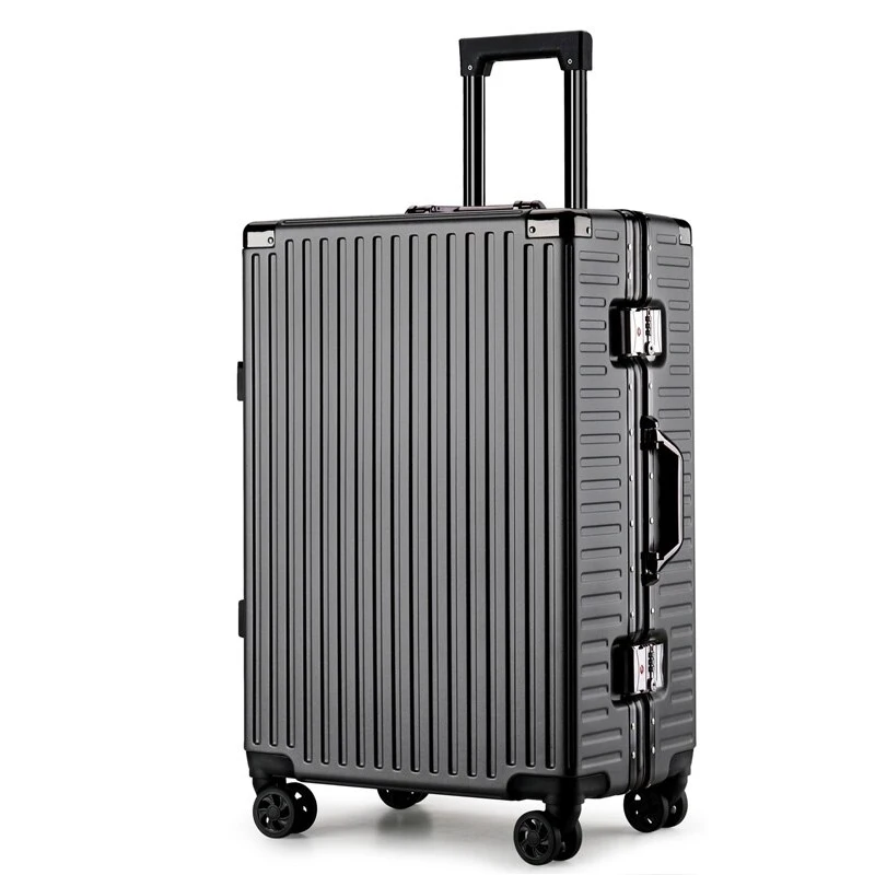 Suitcase Aluminum Frame Rolling Luggage PC Waterproof Cabin Carry-on Suitcases Bag Can Sit Unisex Password Trolley Travel Bag